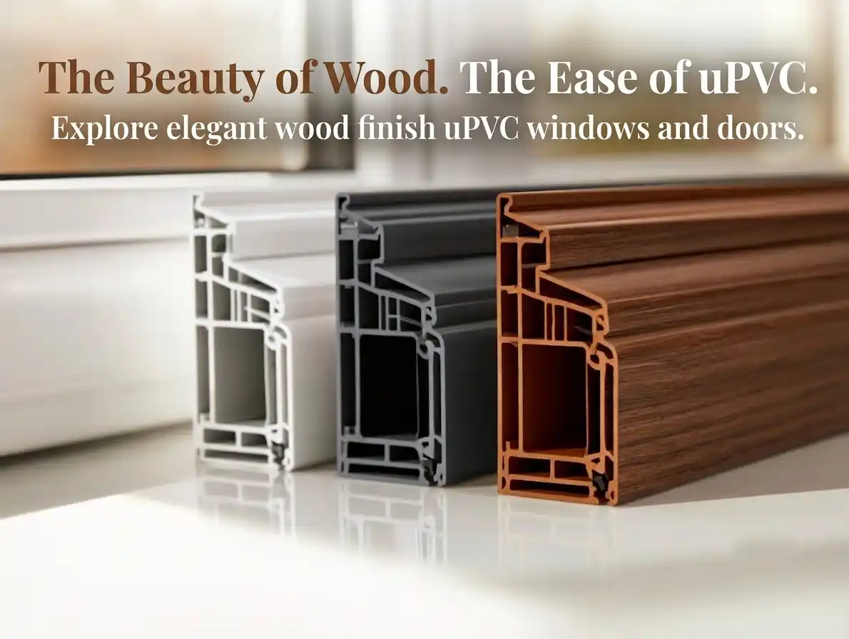 Detailed view of wood finish uPVC windows and doors