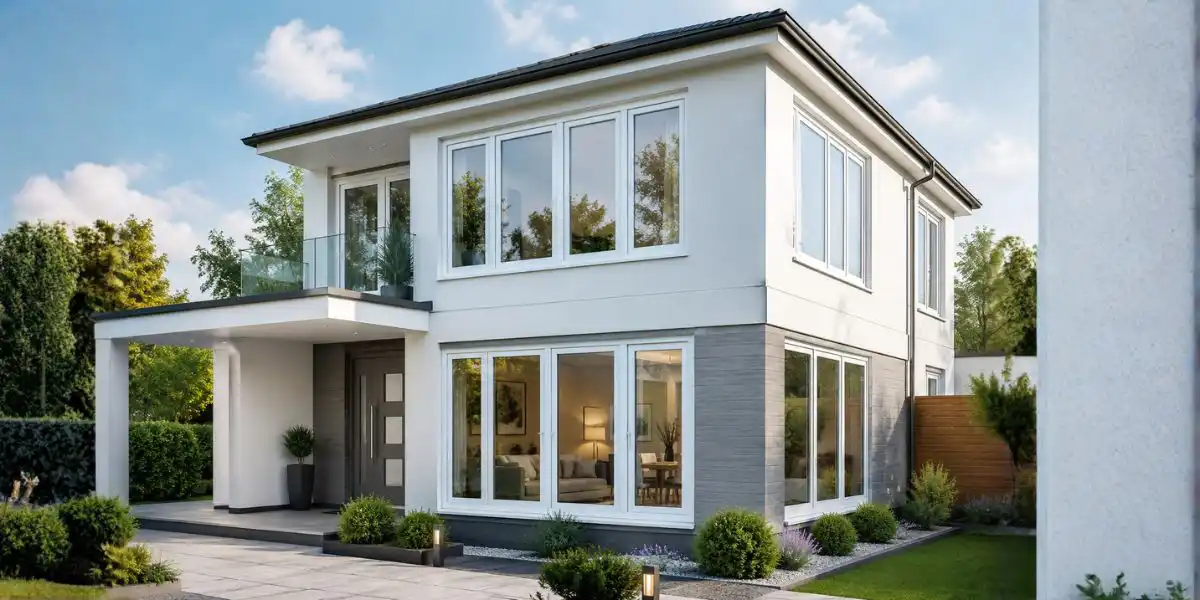 Modern house with energy-efficient white uPVC windows